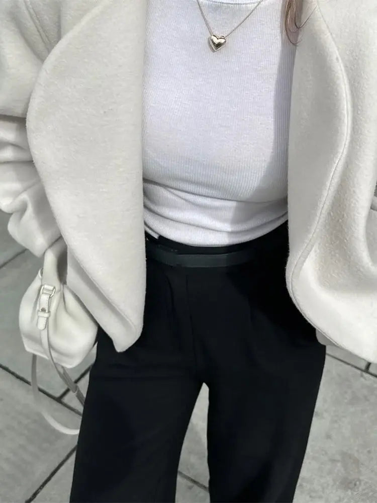 CASUAL WHITE WOMEN WOOLEN COAT