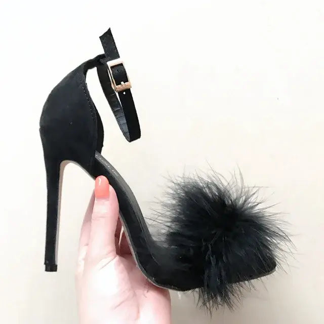 FLUFFY THIN HIGH HEELS
