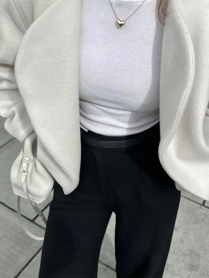 CASUAL WHITE WOMEN WOOLEN COAT