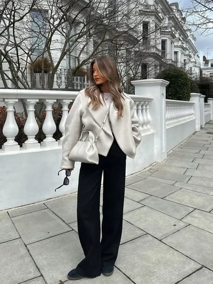 CASUAL WHITE WOMEN WOOLEN COAT