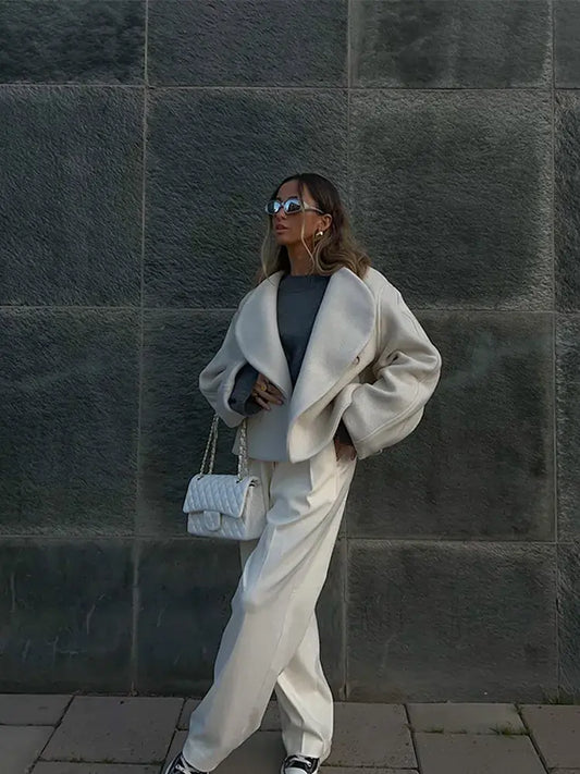 CASUAL WHITE WOMEN WOOLEN COAT