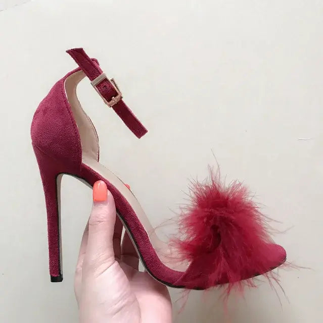 FLUFFY THIN HIGH HEELS