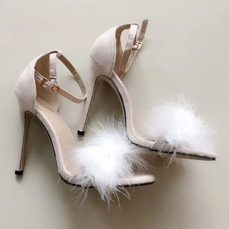 FLUFFY THIN HIGH HEELS