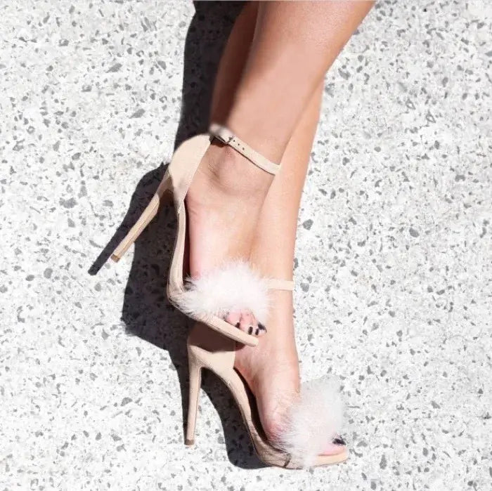 FLUFFY THIN HIGH HEELS