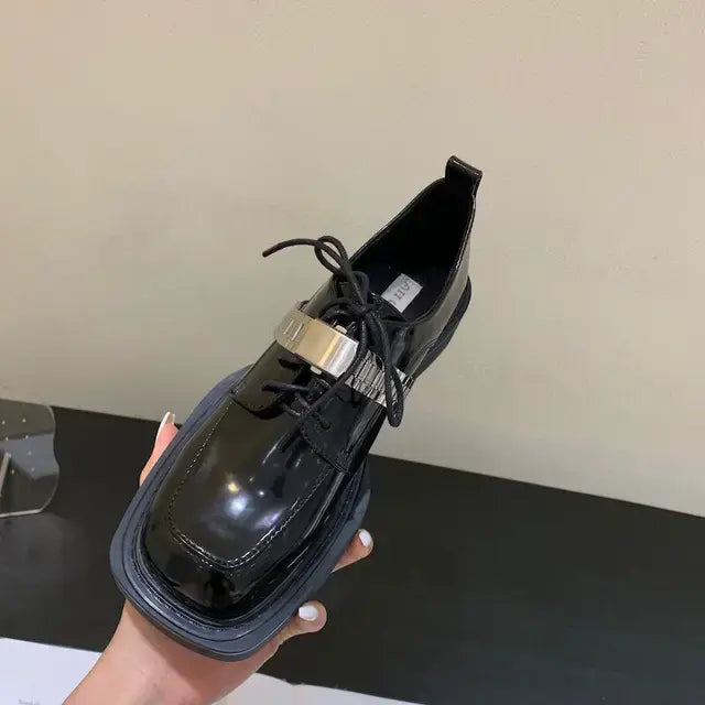 BLACK LEATHER THICK BOTTOM BOOTS