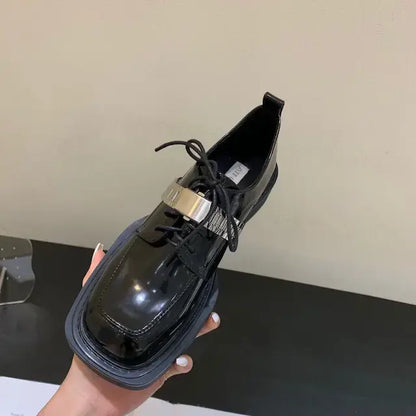 BLACK LEATHER THICK BOTTOM BOOTS
