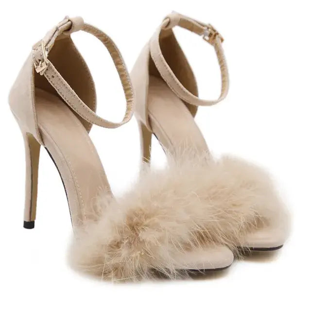 FLUFFY THIN HIGH HEELS