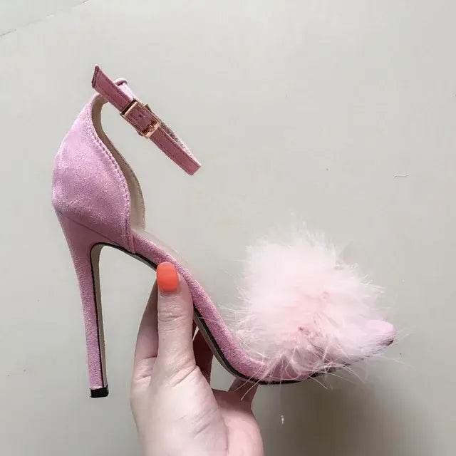 FLUFFY THIN HIGH HEELS
