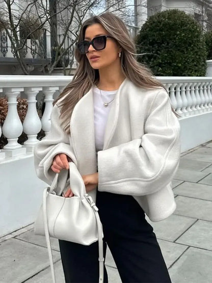 CASUAL WHITE WOMEN WOOLEN COAT