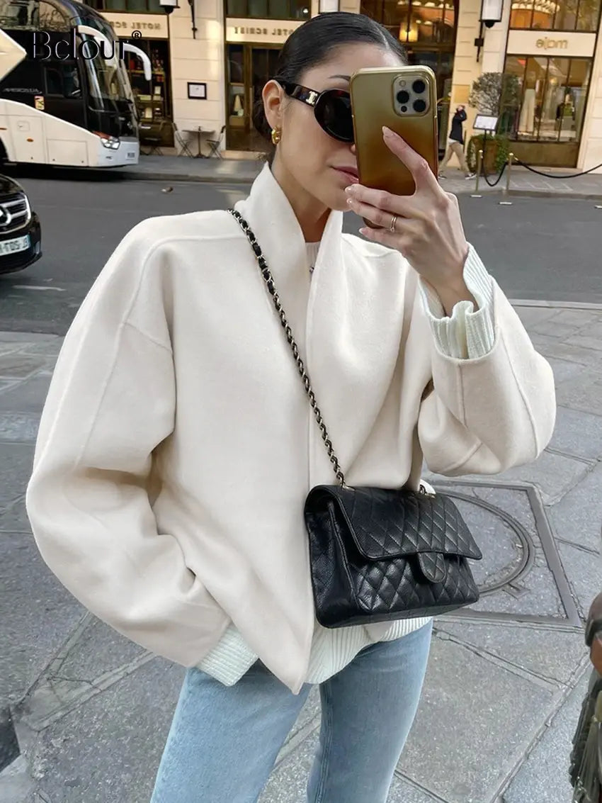 ELEGANT SOLID WOOLEN COAT