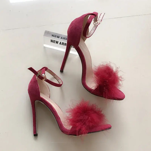 FLUFFY THIN HIGH HEELS
